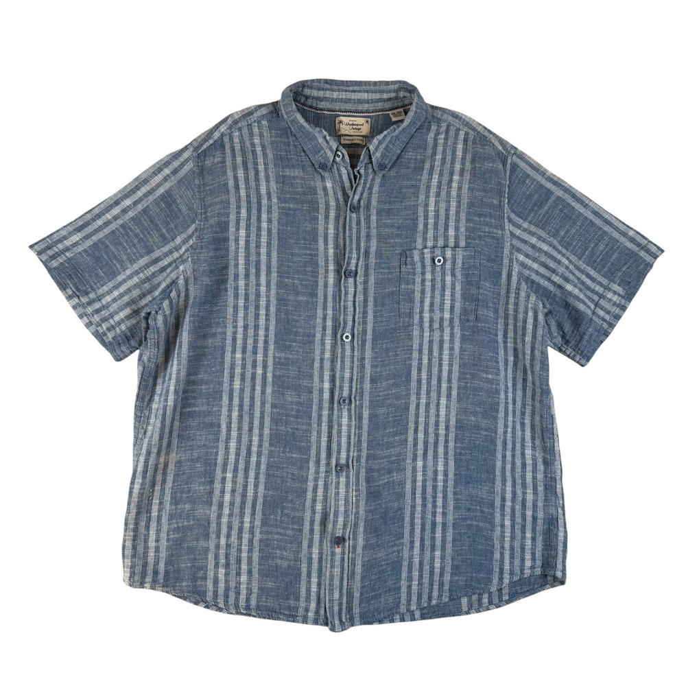 Coastal Striped Shirt Linen Cotton Blend Button Down XXL Weatherproof Vintage